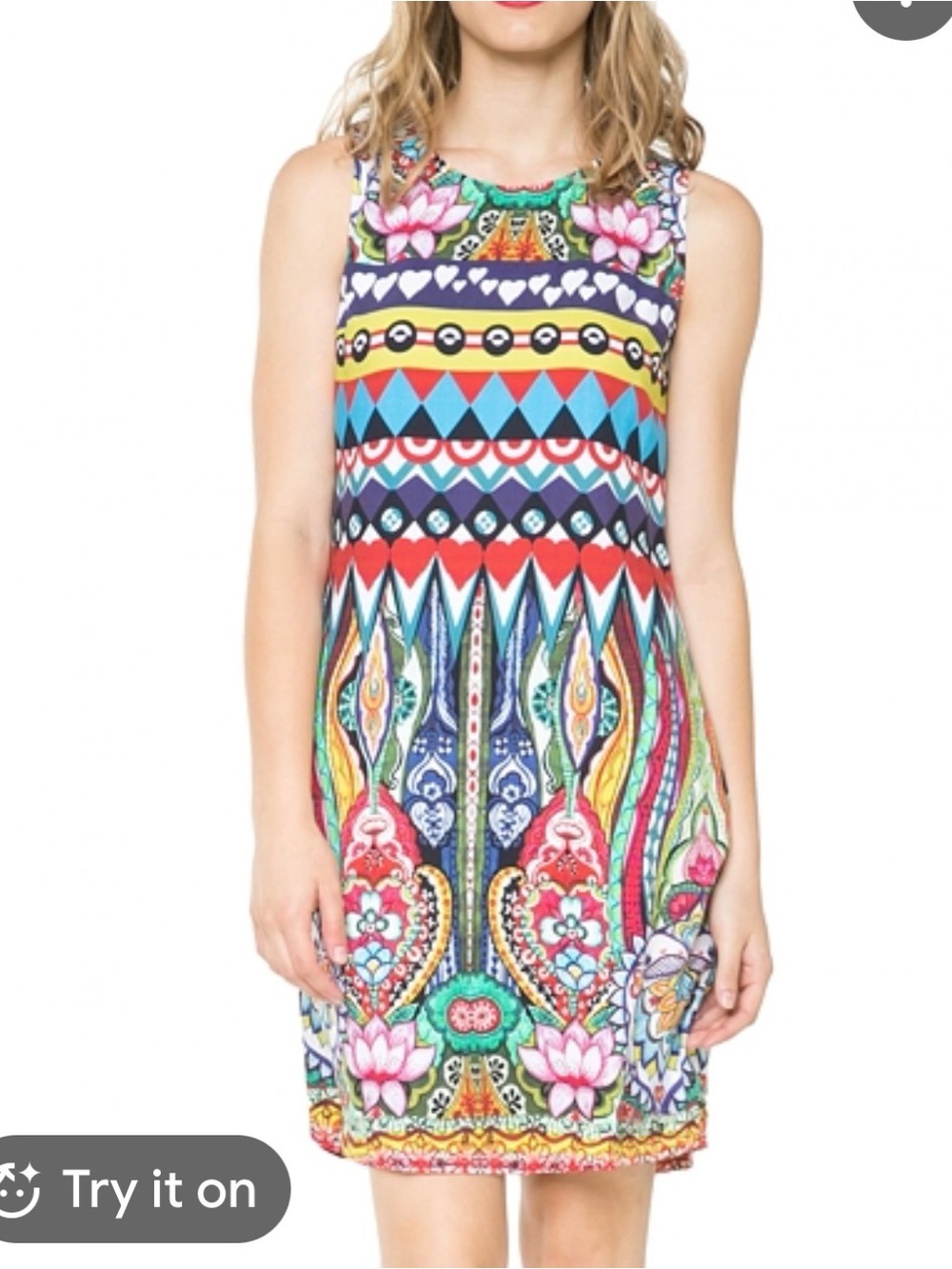 Desigual Colorful Sleeveless Shift Dress EU 44 US M Boho Art‎ Print Viscose